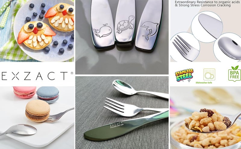 Exzact Children Flatware 6pcs, Stainless Steel Kids Silverware Toddler, Dishwasher Safe, BPA Free, 24M+, Engraved Ocean Creatures Dolphin, Turtle, Whale - Image 5